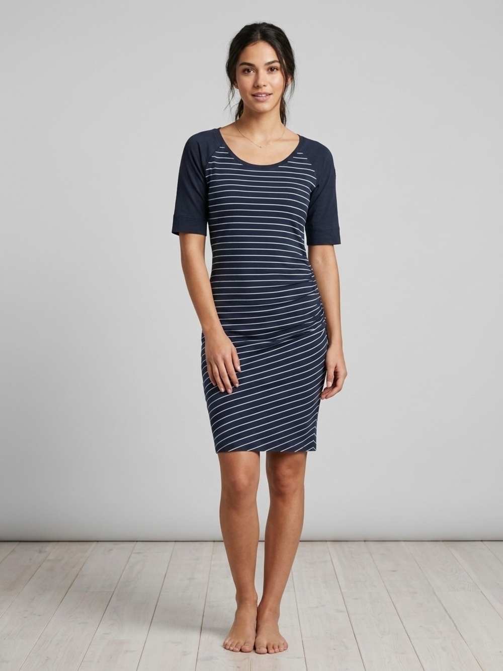 Fig Navy & White Striped Short Sleeve Sheath Dress